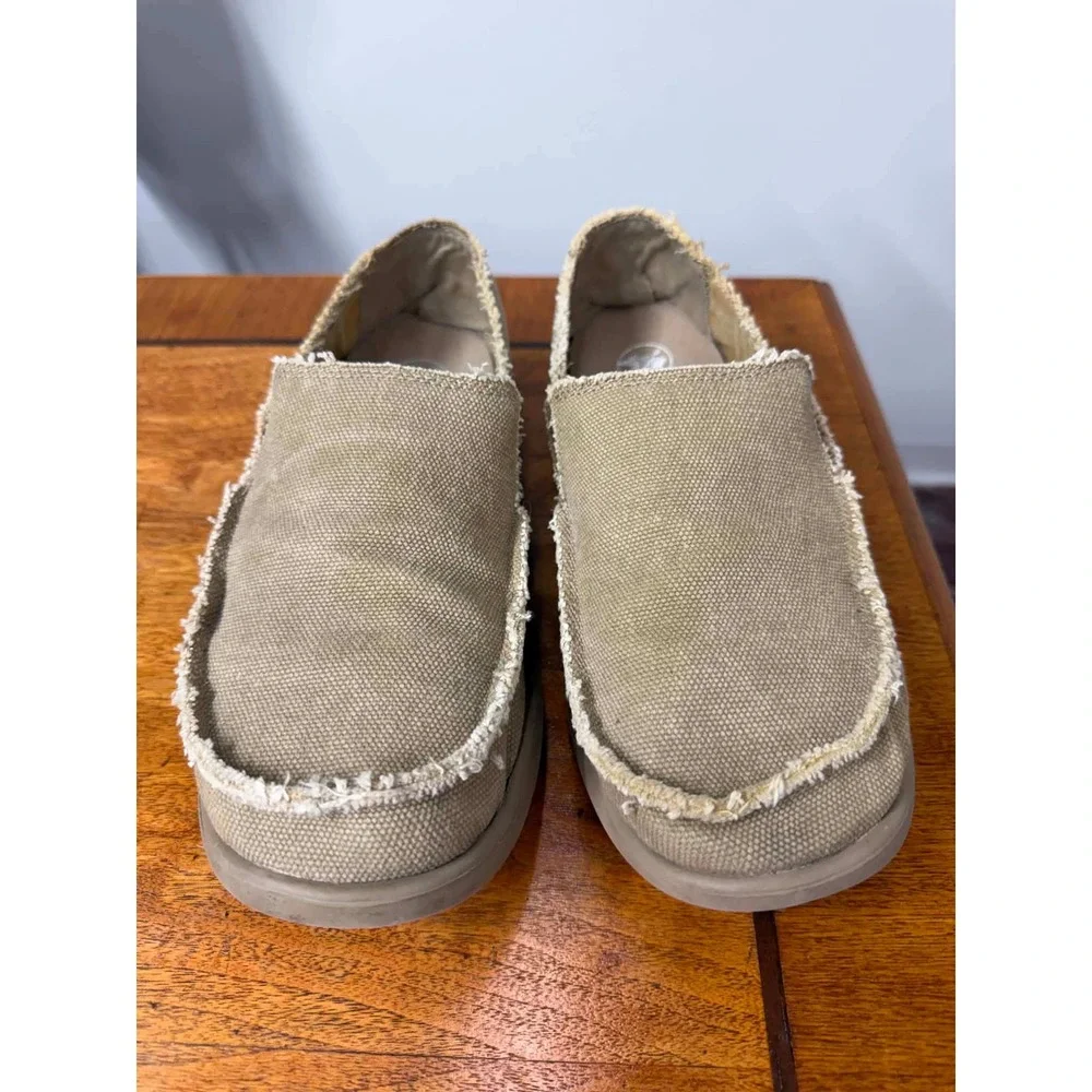 Crocs Santa Cruz Mens Khaki Tan Canvas Slip On Loafers Size 10 M 10128